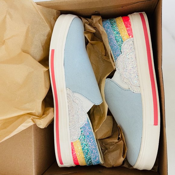 ❤️ NEW J. CREW CREWCUTS 37 RAINBOW GLITTER SLIP ON CANVAS RUBBER BOTTOM SHOES - Picture 2 of 7